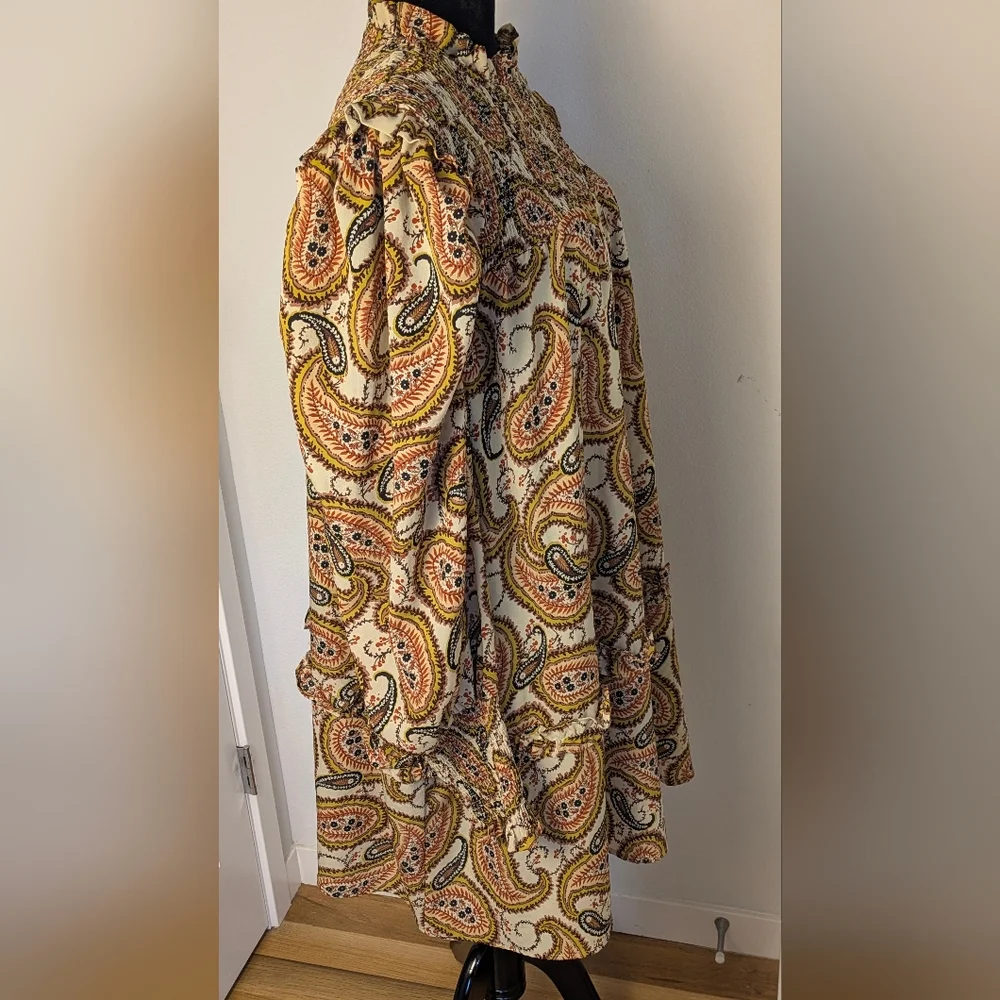 Women's Bohemian Paisley Smocked Mini Dress - Nutmeg/Yellow Size 4XL EUC - Picture 4 of 9